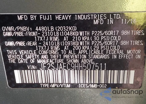2017 Subaru Forester 2.5I Premium from USA, damaged, VIN JF2SJAEC9HH507511